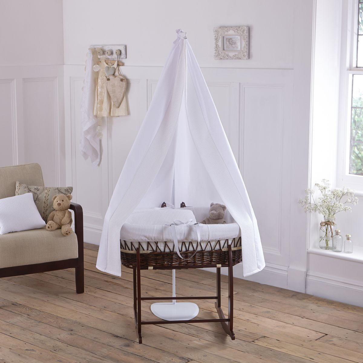 CANOPY drape-to fit baby swinging crib/wicker basket/craddle CANOPY HOLDER 