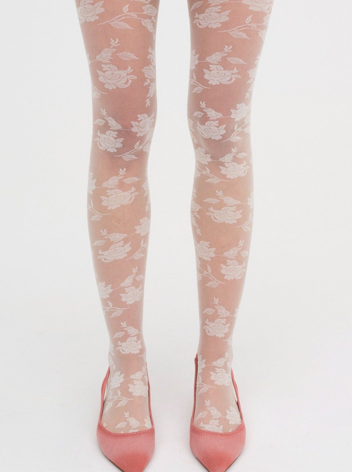 Floral Knit Tights &amp;mdash; White