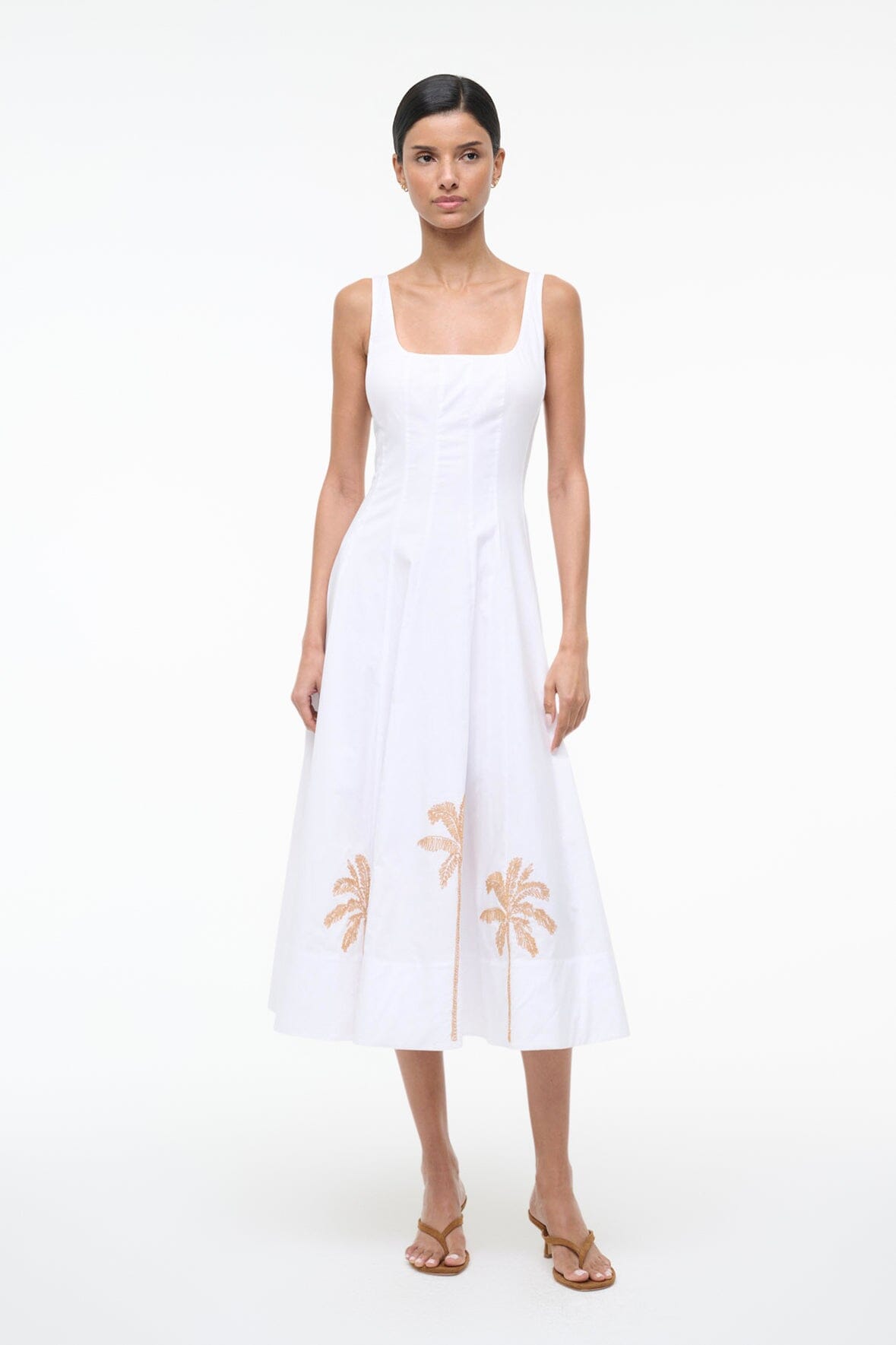 Wells Dress | Palm Embroidery - White Embroidery / 00