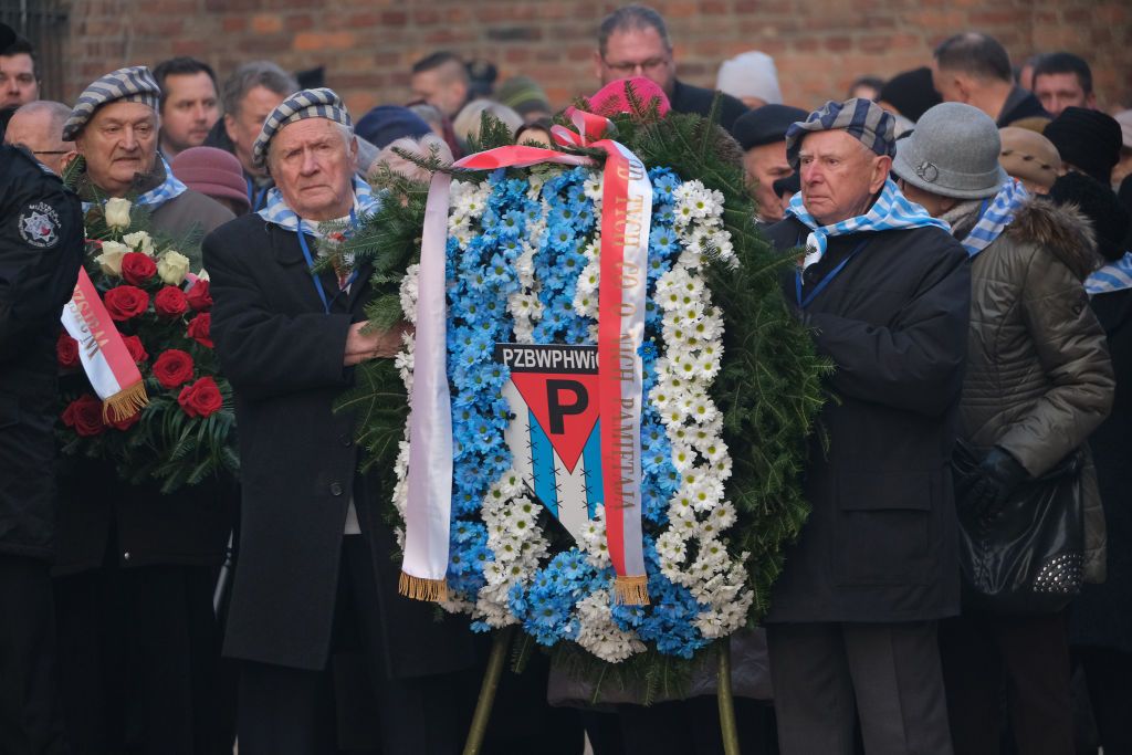 Holocaust survivors at Auschwitz on the 75th anniversary of its liberation.