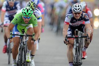 Peter Sagan (Liquigas-Cannondale) outsprints Andre Greipel for the stage win in Metz.