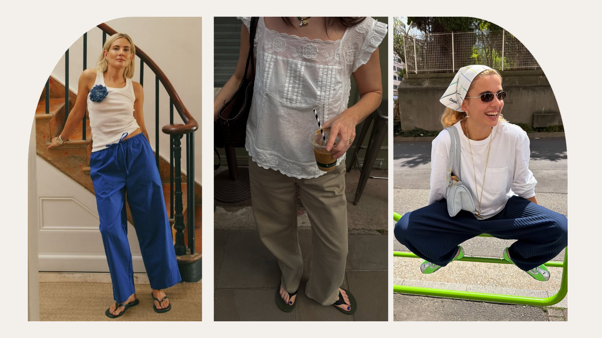 Influencers Lucy Williams, Francesca Saffari and Tori Van Breugel wearing london summer trends. 