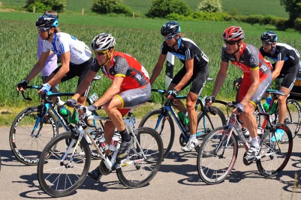 (l-r) Finnish champion Kjell Carlstrom (Sky), Lance Armstrong (RadioShack), Thomas Lofkvist (Sky) and Gr&eacute;gory Rast (RadioShack).