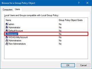 Select user or group to apply custom Group Policy settings