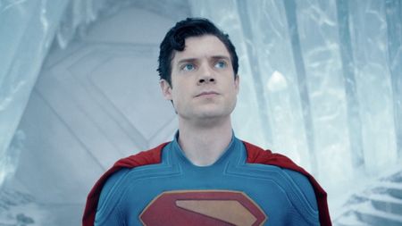 Superman looking annoyed at Krypto's destruction 