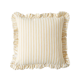 Dunelm yellow and white striped cushion