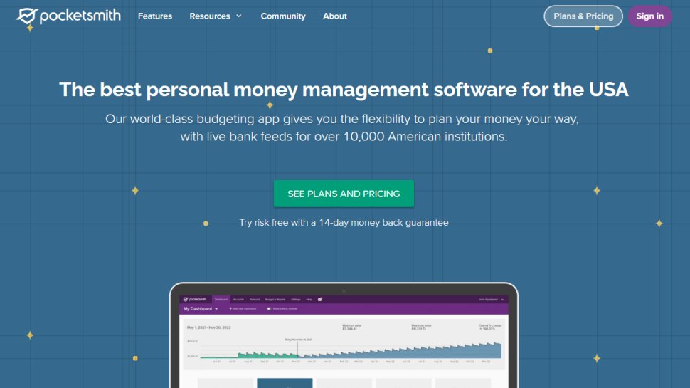 Website screenshot of Pocketsmith (January, 2026)