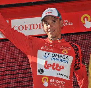 Philippe Gilbert on podium, Vuelta a Espana 2010, stage five