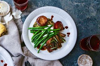 Sticky sloe gin venison steaks with parsnip and spinach roösti