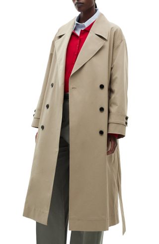 MANGO, Oversize Tie Waist Double Breasted Trench Coat