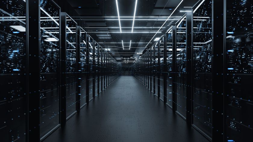 A datrk render of a data center
