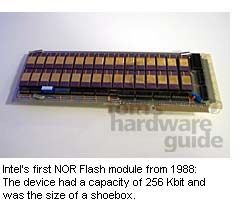 NOR was the first type of Flash and was developed from EPROM and EEPROM chip technologies. Equipped with an SRAM interface, NOR Flash has write and delete speeds that would be considered slow by today's standards, and can handle only a small number of write cycles (about 100,000). It is found in areas where permanently stored data needs to be only infrequently changed. For example, operating systems of digital cameras or mobile phones are stored on NOR Flash units.