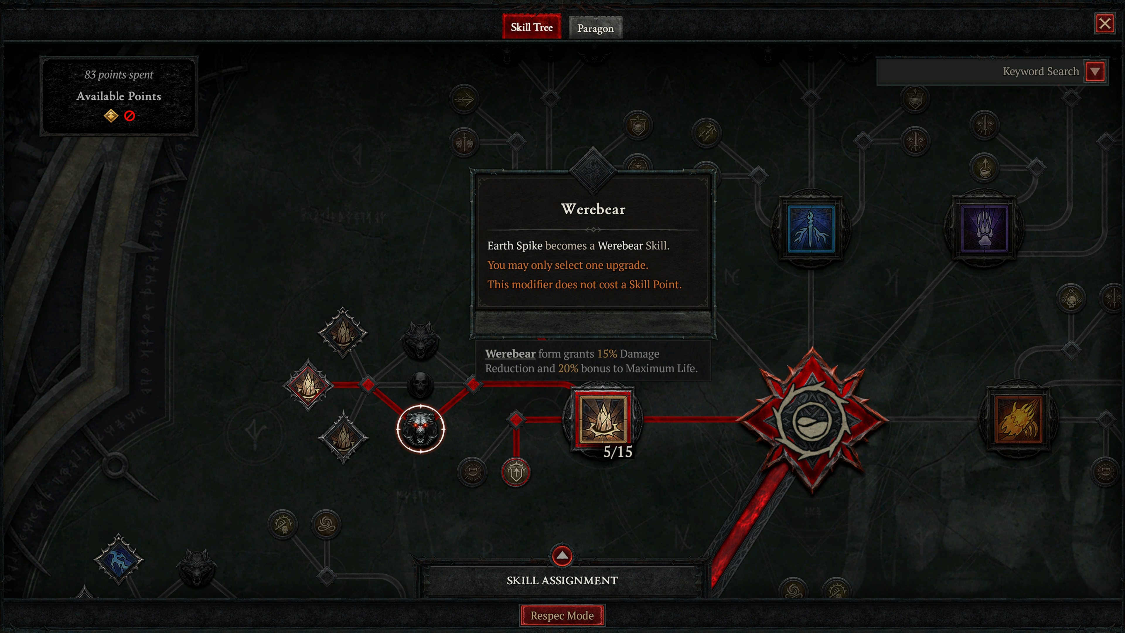 An example of the druid skill tree in Diablo 4: Lord of Hatred.