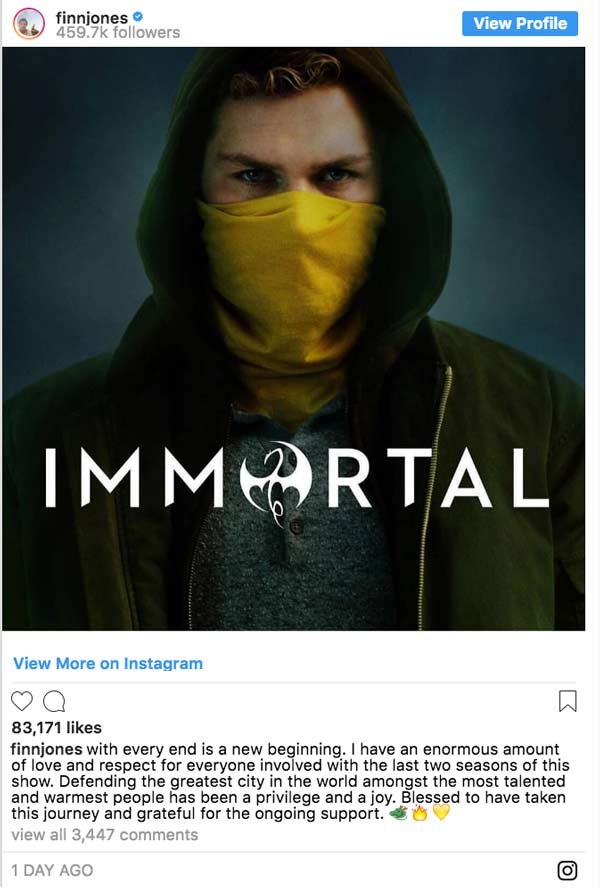 Finn Jones Iron Fist Cancellation Reaction