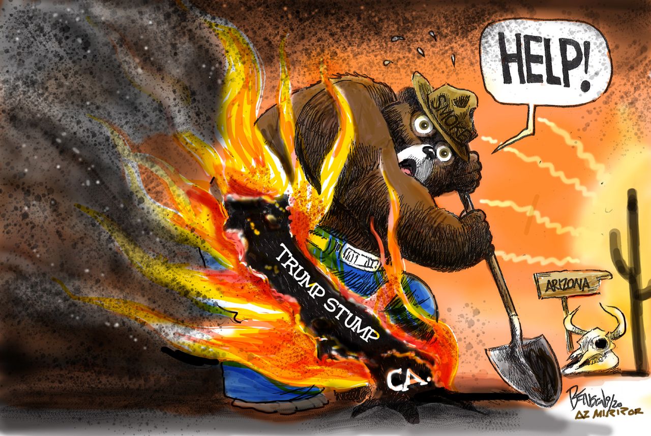 Political Cartoon U.S. wildfires Trump Smokey the Bear