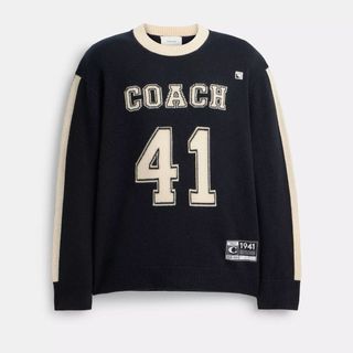 christmas gifts for him black varsity style coach jumper with cream details