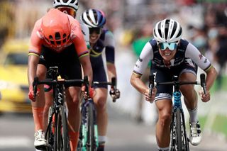 Trek-Segafredo’s Lizzie Deignan (right) beats Marianne Vos (CCC-Liv) to win the 2020 edition of La Course by Le Tour de France