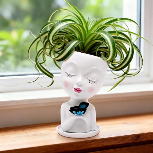 Toparad Cute Face Planter Pot for Indoor Outdoor, Smily Resin Flower Head Pots for Plants With Drainage Hole, Unique Succulent Spider Plant Pots Gift Ideai for Mothers Day Appreciation Christmas