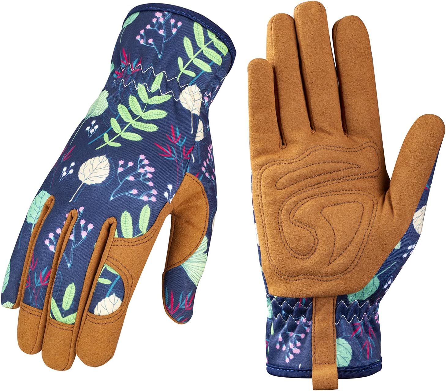 Bamllum Leather Gardening Gloves for Women - Working Gloves for Weeding, Digging, Planting, Raking and Pruning (b-Blue)