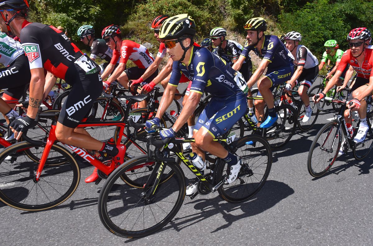 Esteban Chaves (Orica-Scott) sitting in the peloton