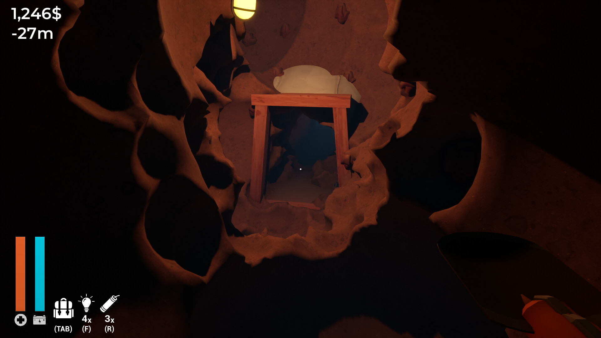 An underground mineshaft covered in dirt in A Game About Digging a Hole
