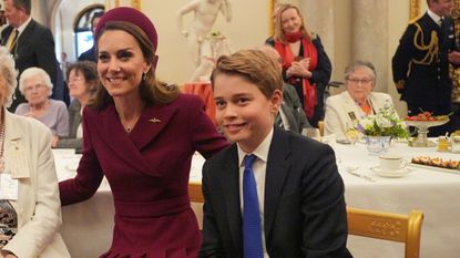 Prince George of Wales and Catherine, Princess of Wales join Second World War veterans and their families at a tea party in Buckingham Palace on May 5, 2025