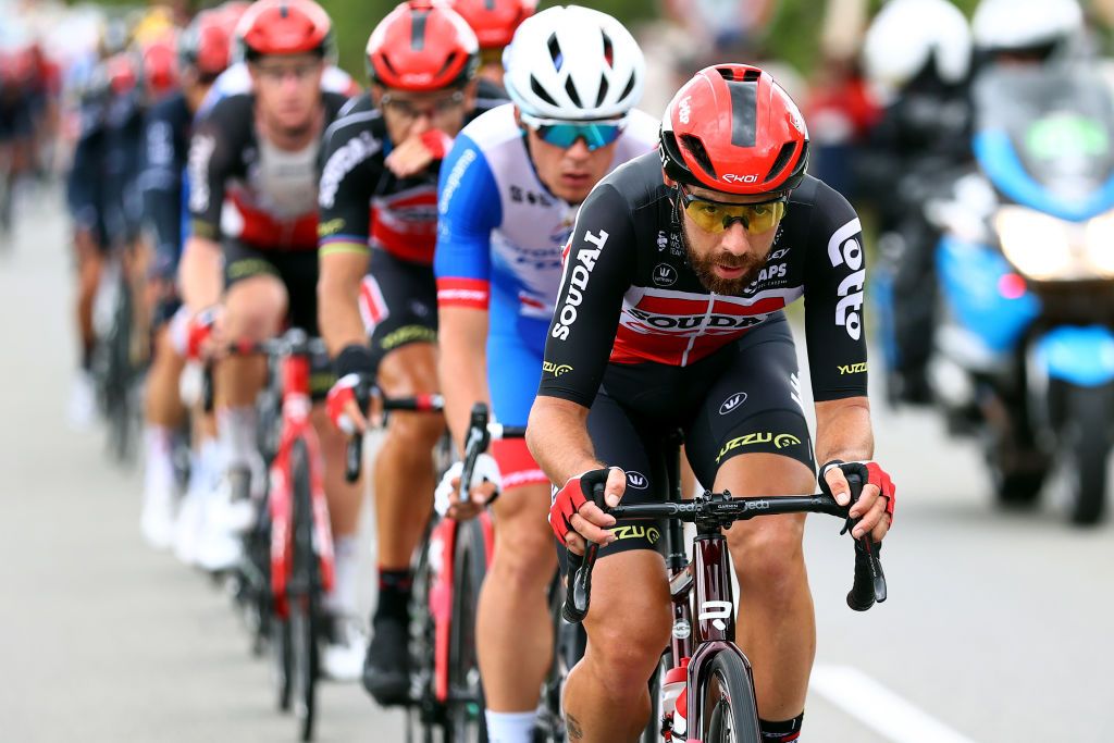 PONTIVY FRANCE JUNE 28 Thomas De Gendt of Belgium and Team Lotto Soudal leads The Peloton during the 108th Tour de France 2021 Stage 3 a 1829km stage from Lorient to Pontivy LeTour TDF2021 on June 28 2021 in Pontivy France Photo by Michael SteeleGetty Images