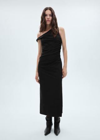 Asymmetrical Dress With Gathered Details - Women | Mango United Kingdom