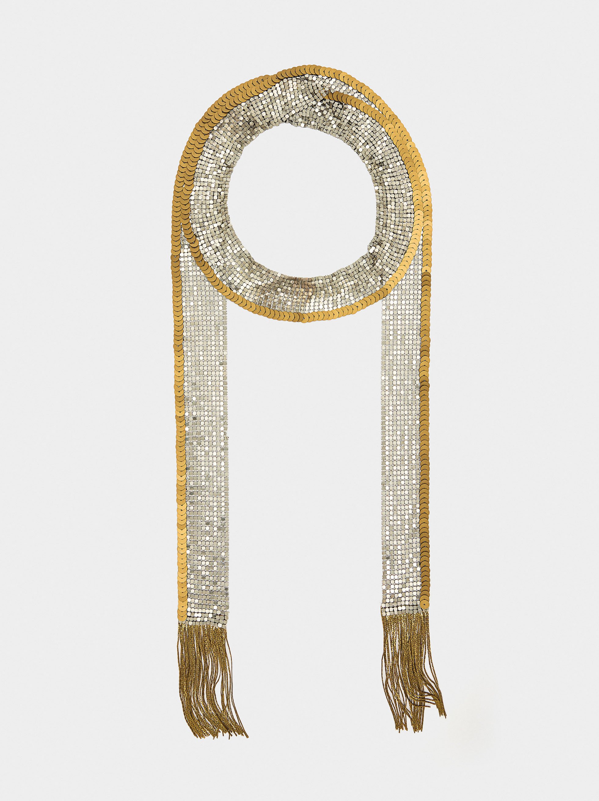 Bicolor Scarf-Style Necklace With Fringes