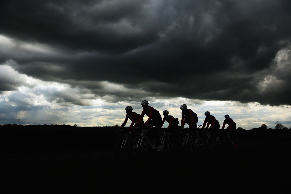 he Wiggins team in action on a training ride ahead of the Tour de Yorkshire on April 30, 2015 in York, England.
