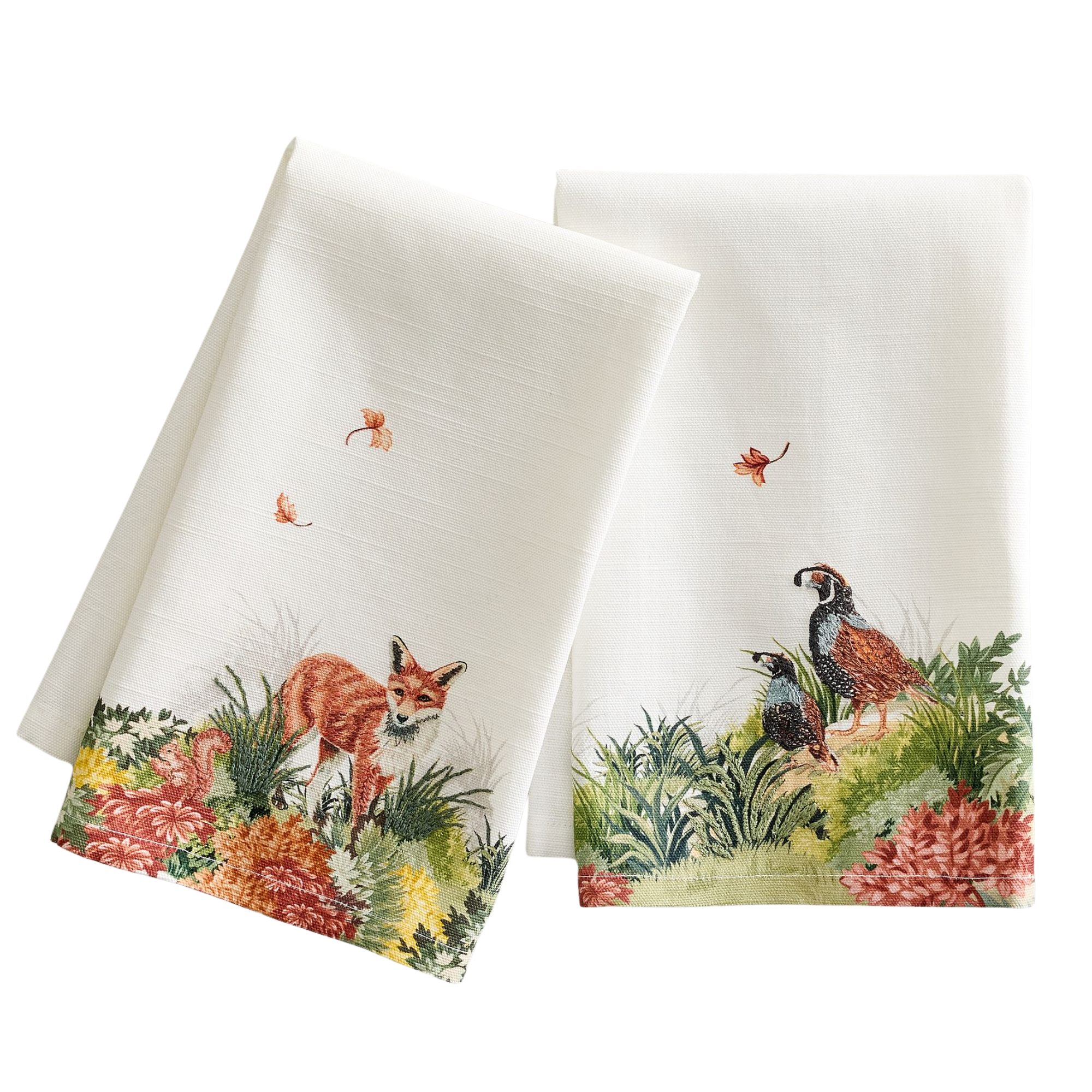 set of two hand towels with decorative motifs