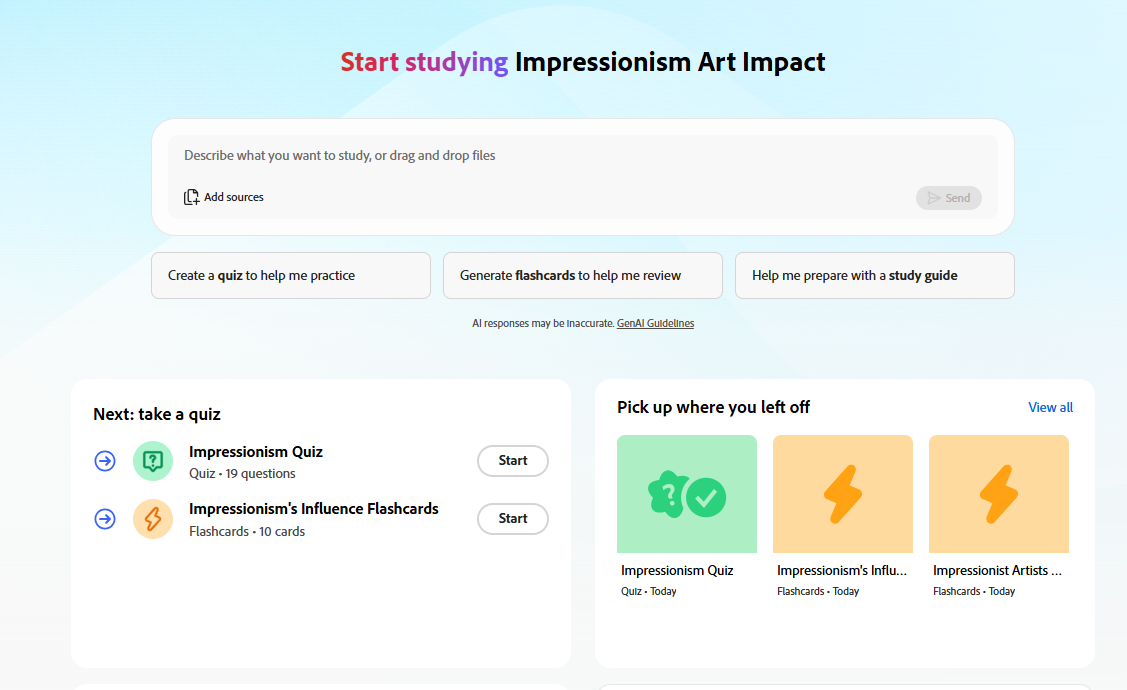 Adobe Student Spaces in use to create study tools