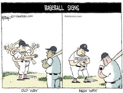 Editorial cartoon U.S. Baseball signs stealing