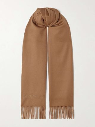 Fringed Embroidered Cashmere Scarf