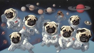 Image of pugs in space made with Stable Diffusion