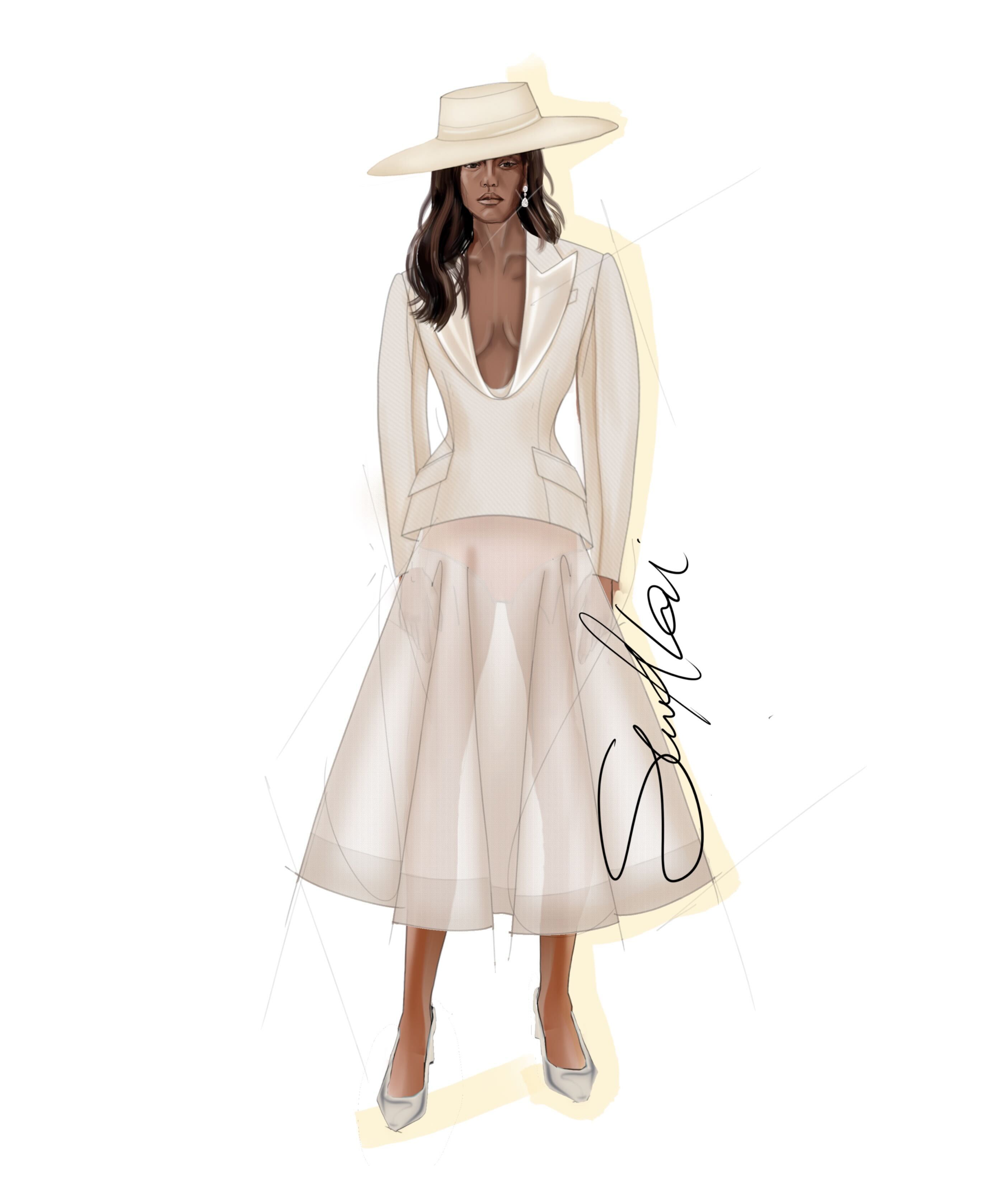 a sketch of Kerry Washington wearing her 2025 Met Gala look