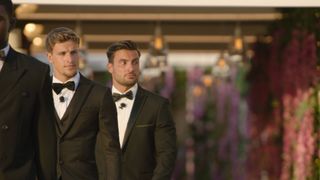 Love Island's Davide and Luca walking out into the summer ball