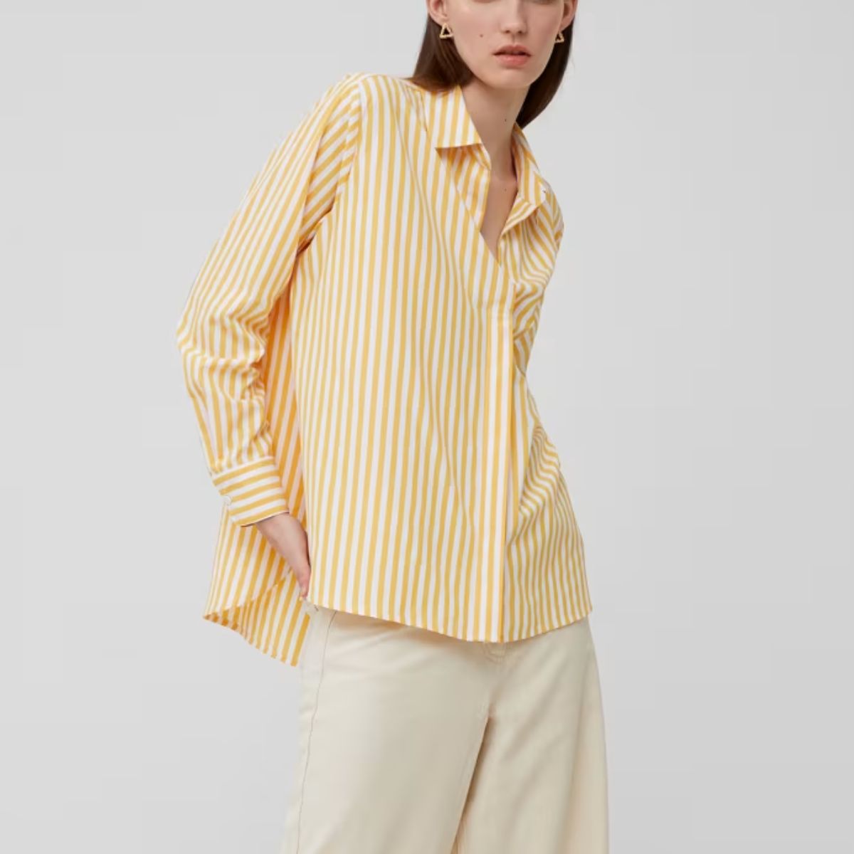 French Connection, Cotton Blend Striped Relaxed Popover Blouse