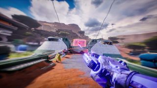 Aiming and moving in Splitgate 2's Frontier map, warping the screen