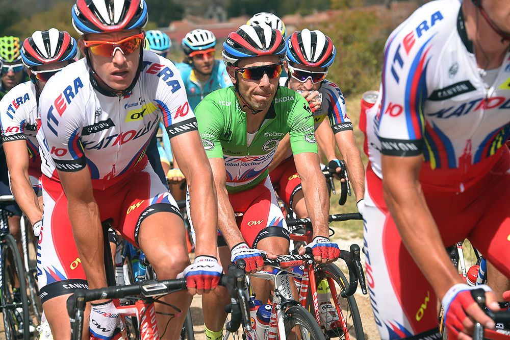 Joaquim Rodriguez in green during stage 18.