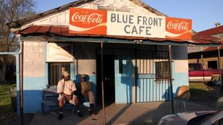 Jimmy 'Duck' Holmes outside his Blue Front Cafe in Bentonia, Mississippi, 1st April 2013.