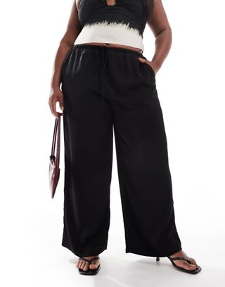 Asos Design Curve Satin Pull on Trouser in Black