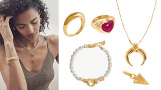 best jewelry online includes Missoma, composite image of model and cut out Missoma images