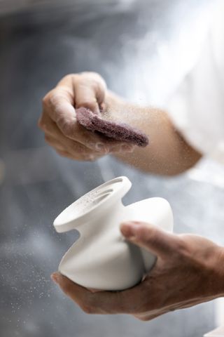 Lee Ufan’s perfume bottle for Guerlain in the process of being made