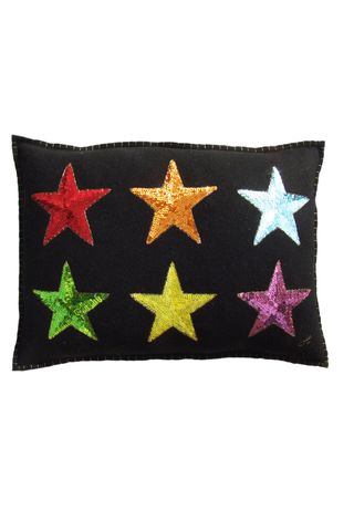Glam Rock rainbow sequin six star cushion, £98, Jan Constantine