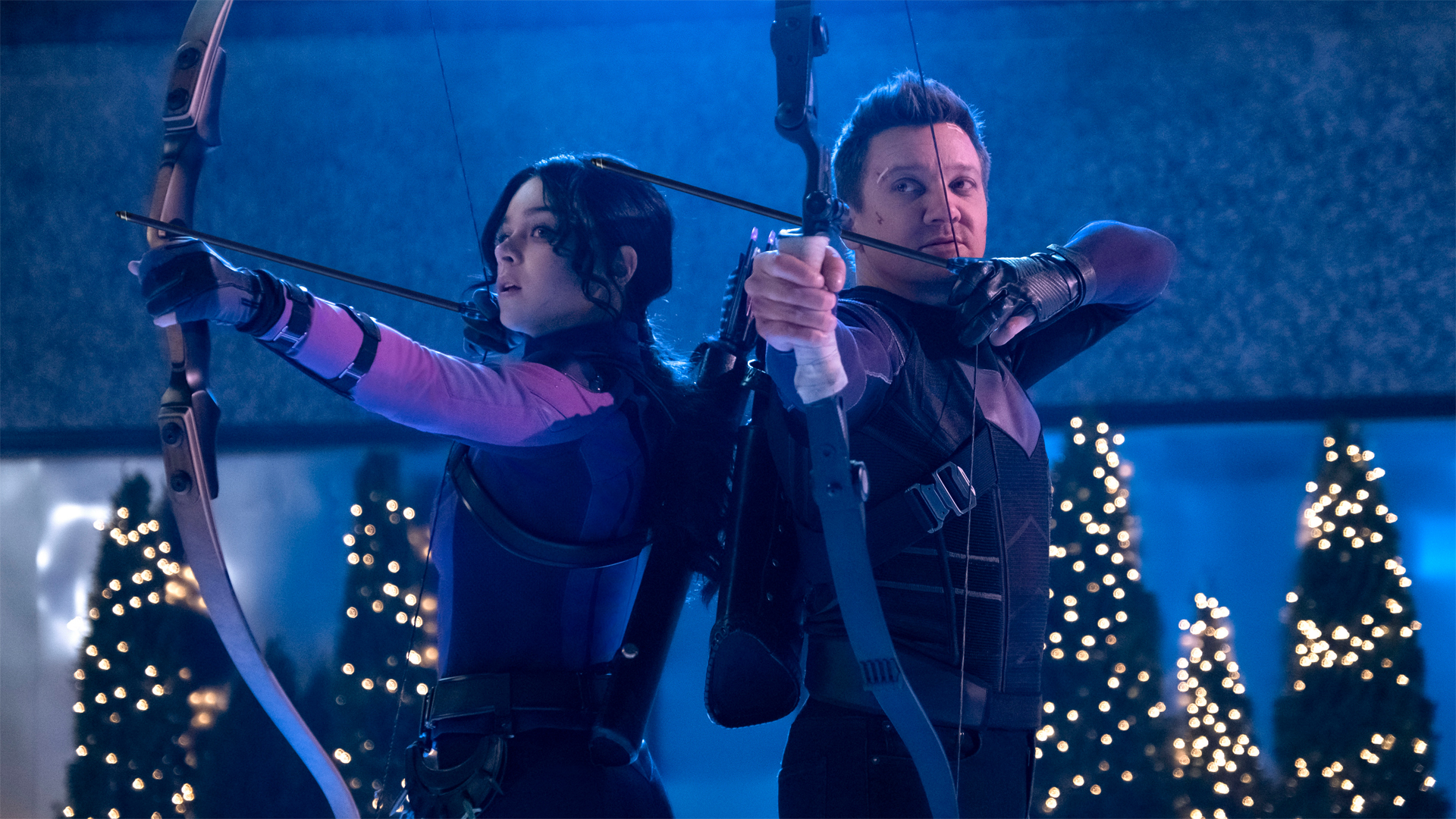 A screenshot of Clint Barton and Kate Bishop in Hawkeye episode 6 on Disney Plus