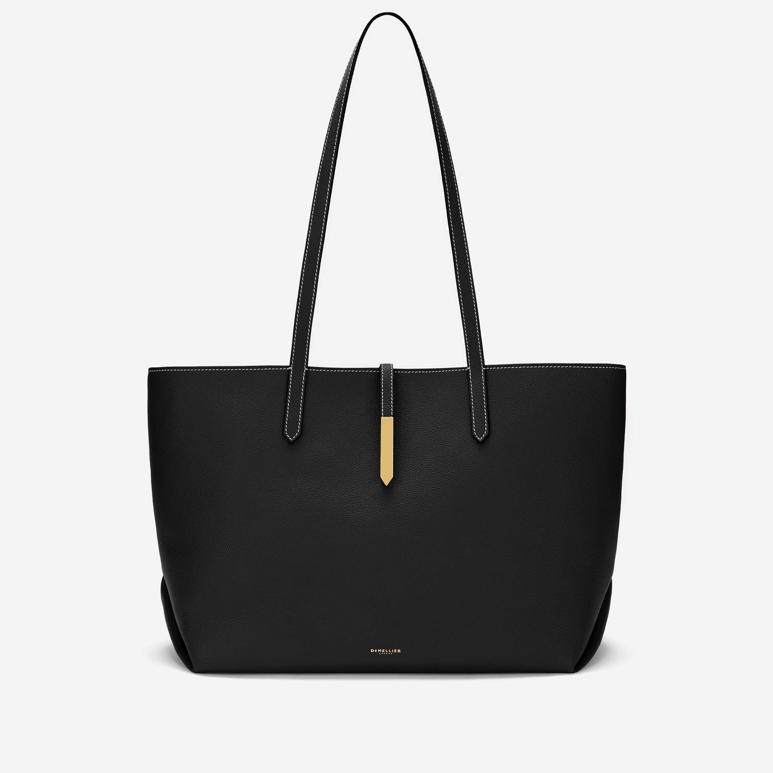 The Tokyo Tote | Black Small Grain Ecru Stitching | Demellier