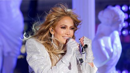 NEW YORK, NEW YORK - DECEMBER 31: Jennifer Lopez performs live from Times Square during 2021 New Year’s Eve celebrations on December 31, 2020 in New York City. (Photo by Gary Hershorn-Pool/Getty Images)