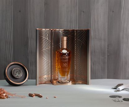 Limited-edition bottles and display by Bethan Gray and Scottish whisky maker Glenlivet