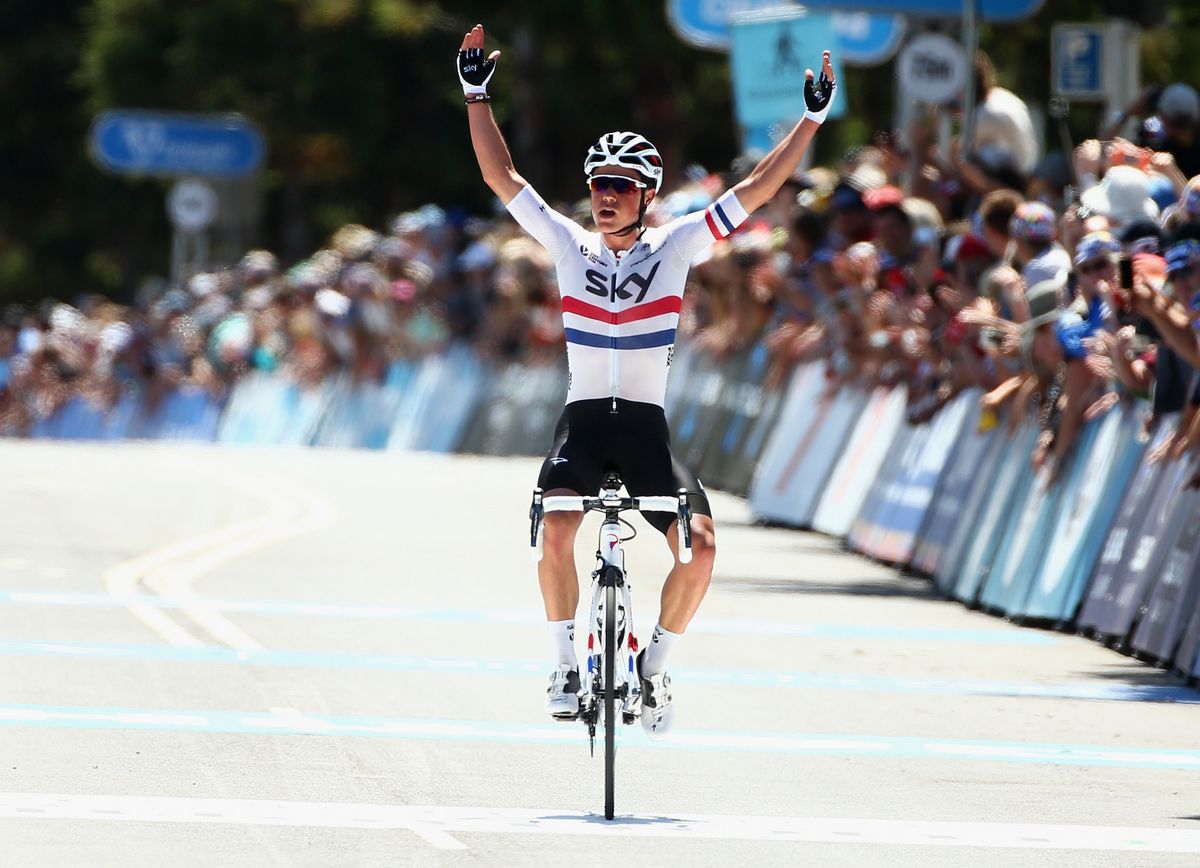 Peter Kennaugh (Team Sky) arrives at the line solo